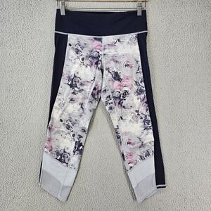Lululemon Pants Womens 6 High Rise Crop Leggings Floral Mesh‎ Trim Yoga Athletic